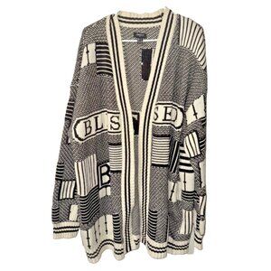 Forever 21 Men Black Cream Blessed Long Cardigan Size Large